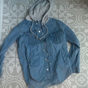 Divided Blue Denim Jacket with Gray Hood